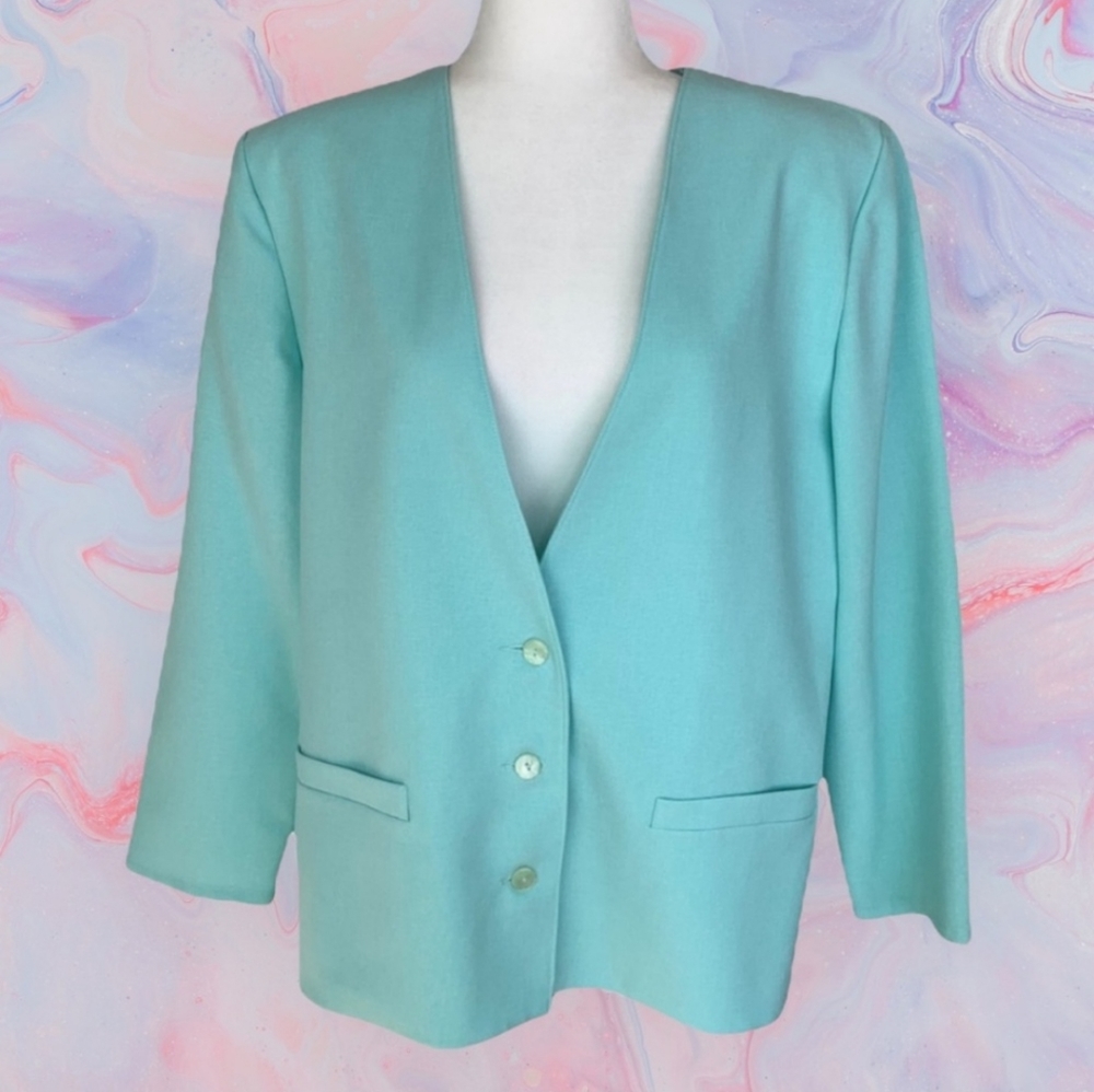 Tan Jay Pastel Blue 3 Button Blazer Size 14